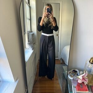 Striped trousers with white waistband